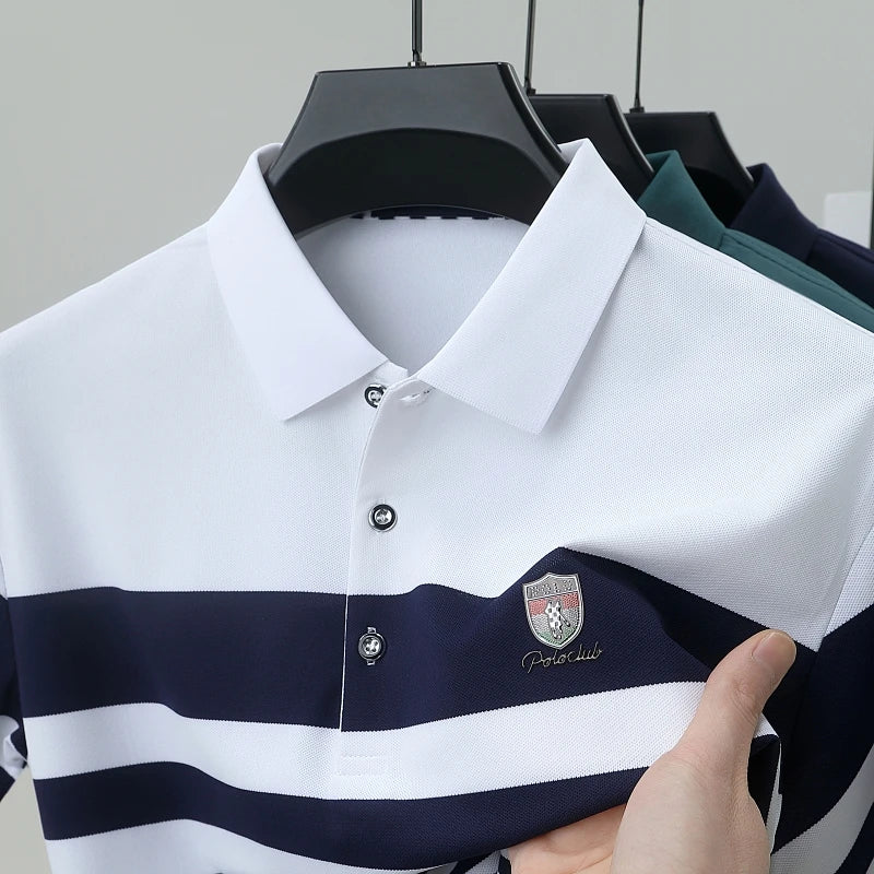 Light luxury fashion striped short sleeve polo shirt high-end brand embroidery summer breathable Paul T-shirt casual men's wear