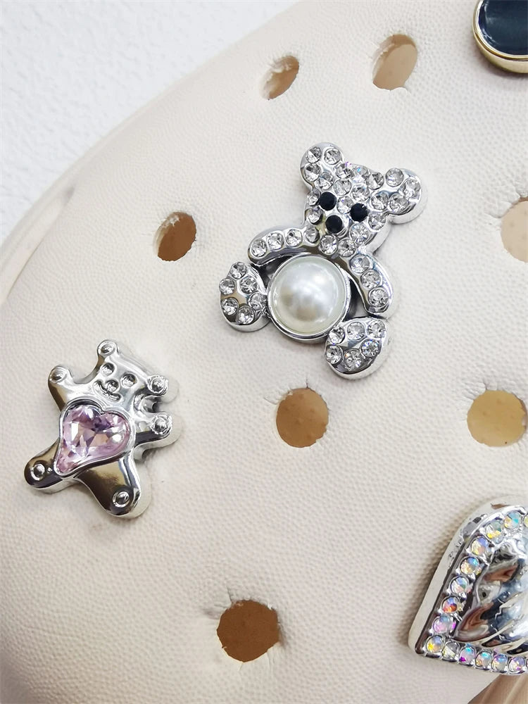 10PCS ABS Shoe Charms Bow Rhinestone Accessories For Clogs Bear Pearl Buckle Decorations Diy Women Lovely Garden Shoes Decor