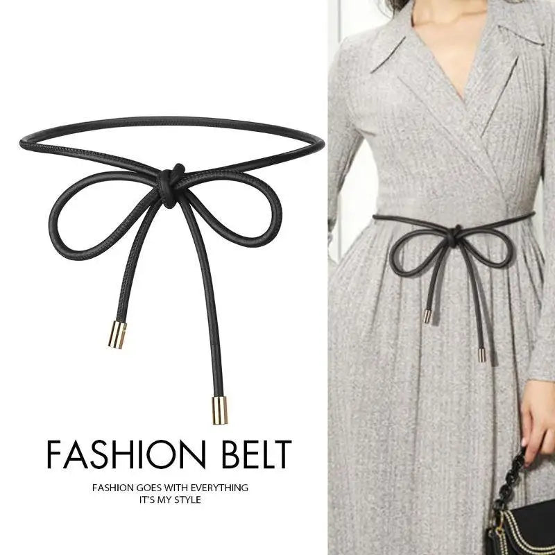 Vintage Belt New Round Leather Rope Dress Coat Embellished String Belt For Women Solid Fashion Long Waist Chain PU Leather Belt