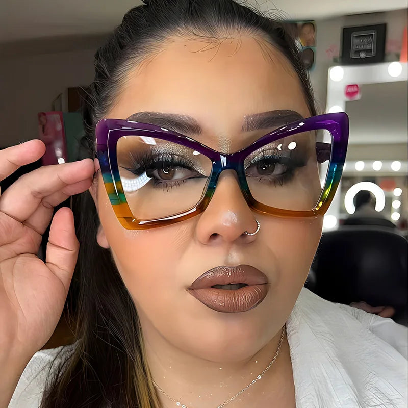 Big Frame Cat Eye Reading Glasses For Women Color Block Design Anti-blue Light 1.0 To 4.0 Strength Large Optical Lenses 802349