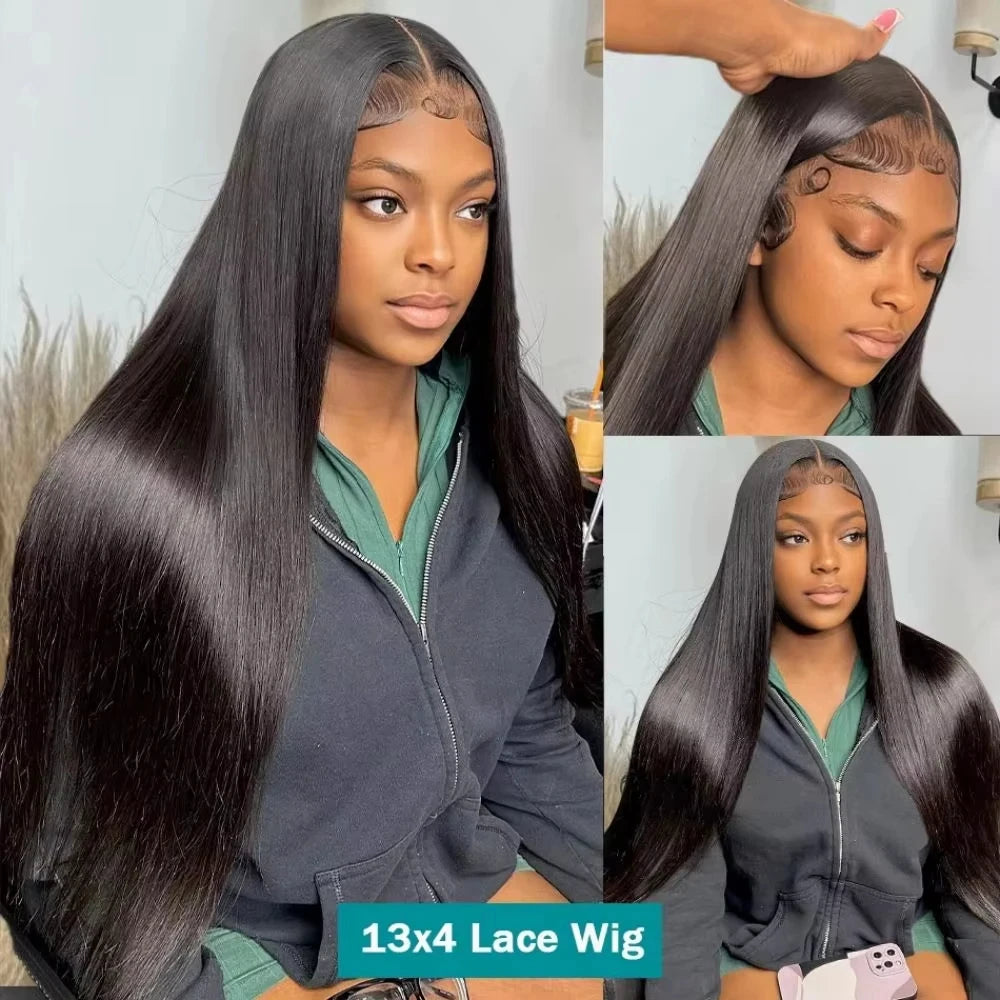 13x4 Brazilian Human Hair Wear and Go 200 Density Straight 13x6 Hd Lace Frontal No Glue Natural Black Pre Plucked with Baby Hair