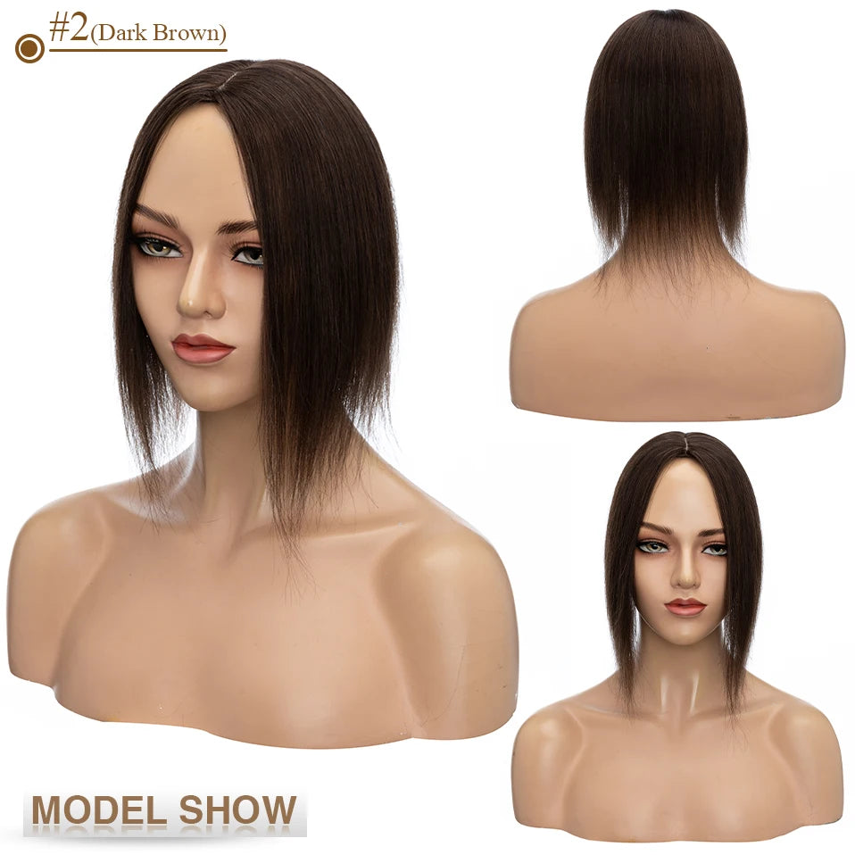 S-noilte 7x13cm Real Hair Toppers Silk Base Natural Hair Wig 100% Human Hair Prosthesis woman Brown Wigs Clip In Hair Extensions