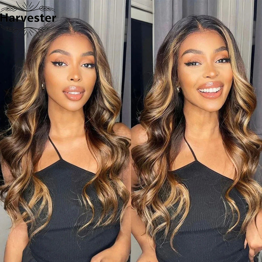 Highlight 13x6 Hd Lace Frontal Wig Human Hair Body Wave  Honey Blonde Brown Human Hair Wig P4/27 Colored Wig