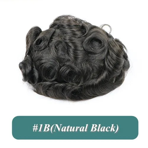 Durable Natural Hairline Human Hair Men's Toupee 26mm Curly Managable Skin Base #1 Jet Black Brown Hair Capillary Prosthesis