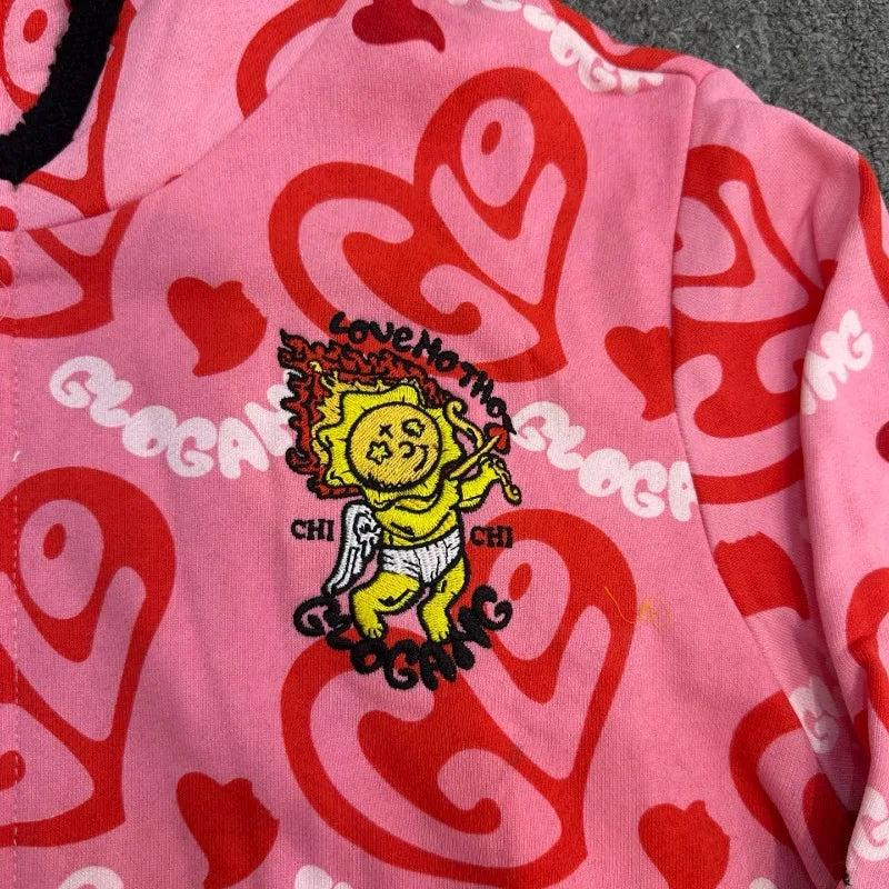Unisex Glo Gang Zip Hoodie Cartoon Graphic Print Street Style Cozy Casual Wear