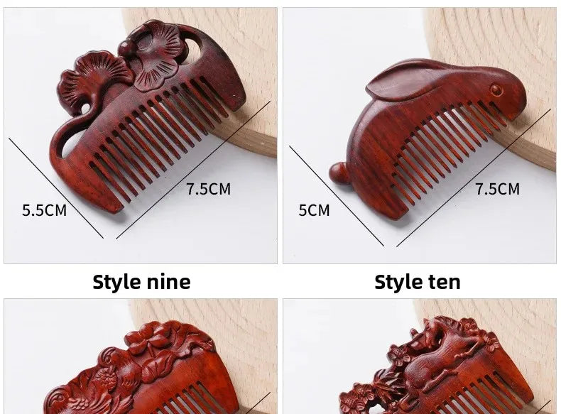 Portable Mini Ebony Wood Comb Chinese Style Carved Travel Souvenir Popular Hairdressing Professional Comb Made in China