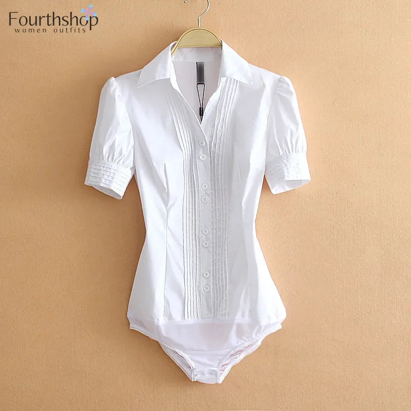 Office Work Outfits Long Sleeve And Short Sleeve Bodysuits White Shirts Black Blouses Fashion Rompers Elegant Overalls For Women