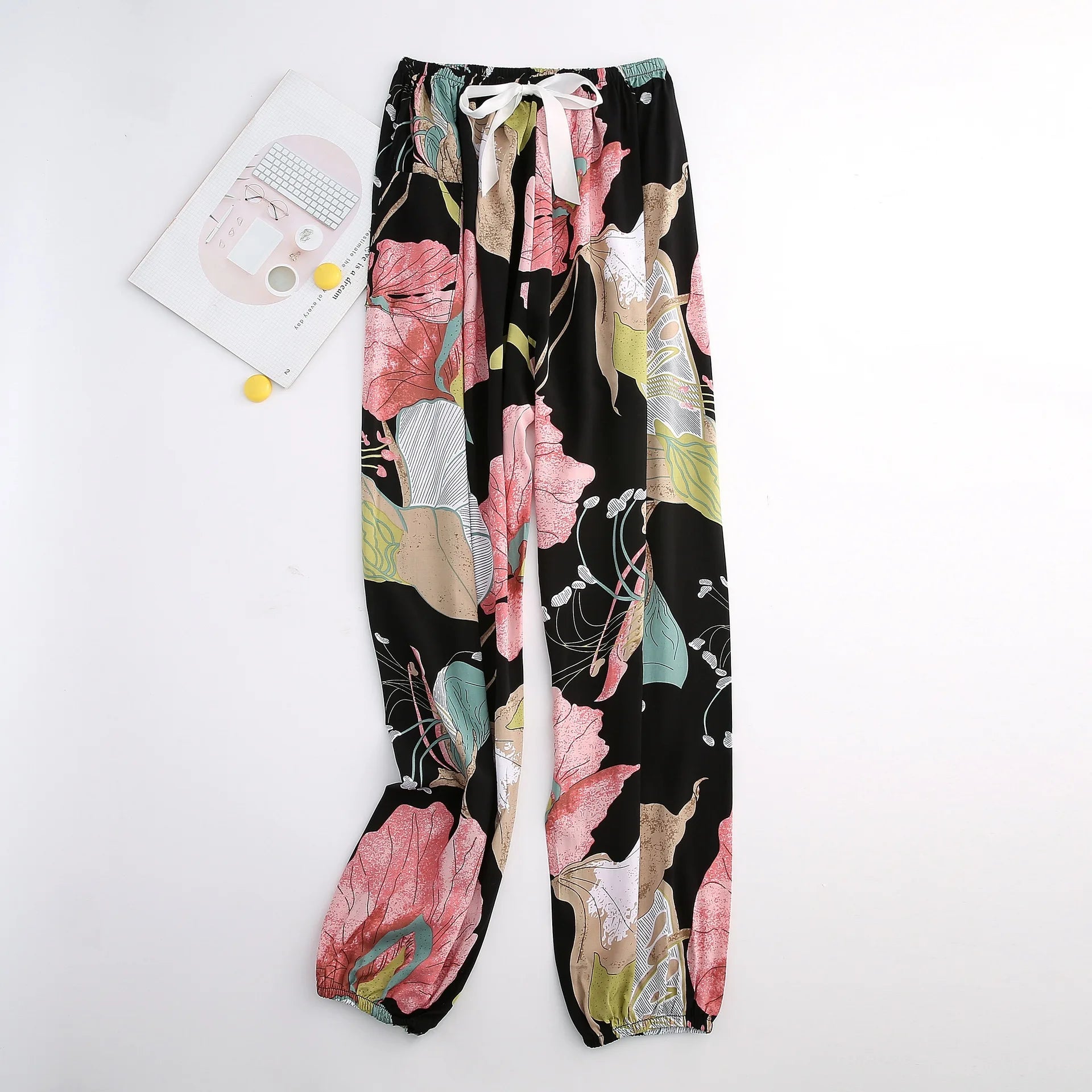 New Korean Style Pants Summer Cropped Trousers Women's Flower Home Clothes Loose Wide Leg Pants Casual Beach Outfits Sweatpants