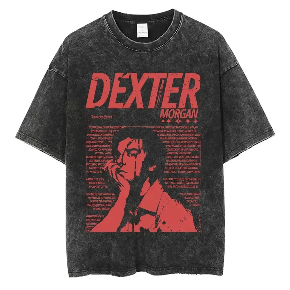 Classic TV Play Dexter Morgan Still Print T-shirt Vintage Washed Cotton Men Women Oversized Summer New Tee Casual Oversized Tops