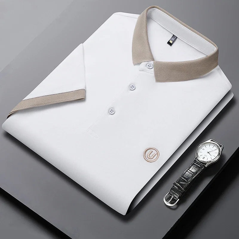2024 Men's New Embroidered Cotton Business Leisure Short Sleeved POLO Shirt Fashion Short Sleeved Comfortable and Breathable Top