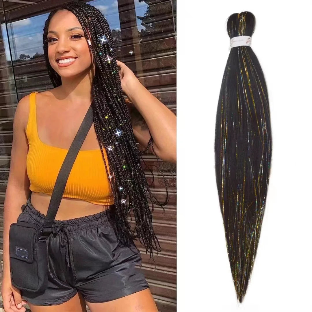 Dard Red White 3 Tones Ombre Straight Braids Blend Hair Tinsel Festival Rave Hair Extensions for Girls Crazy Hair Day Braids