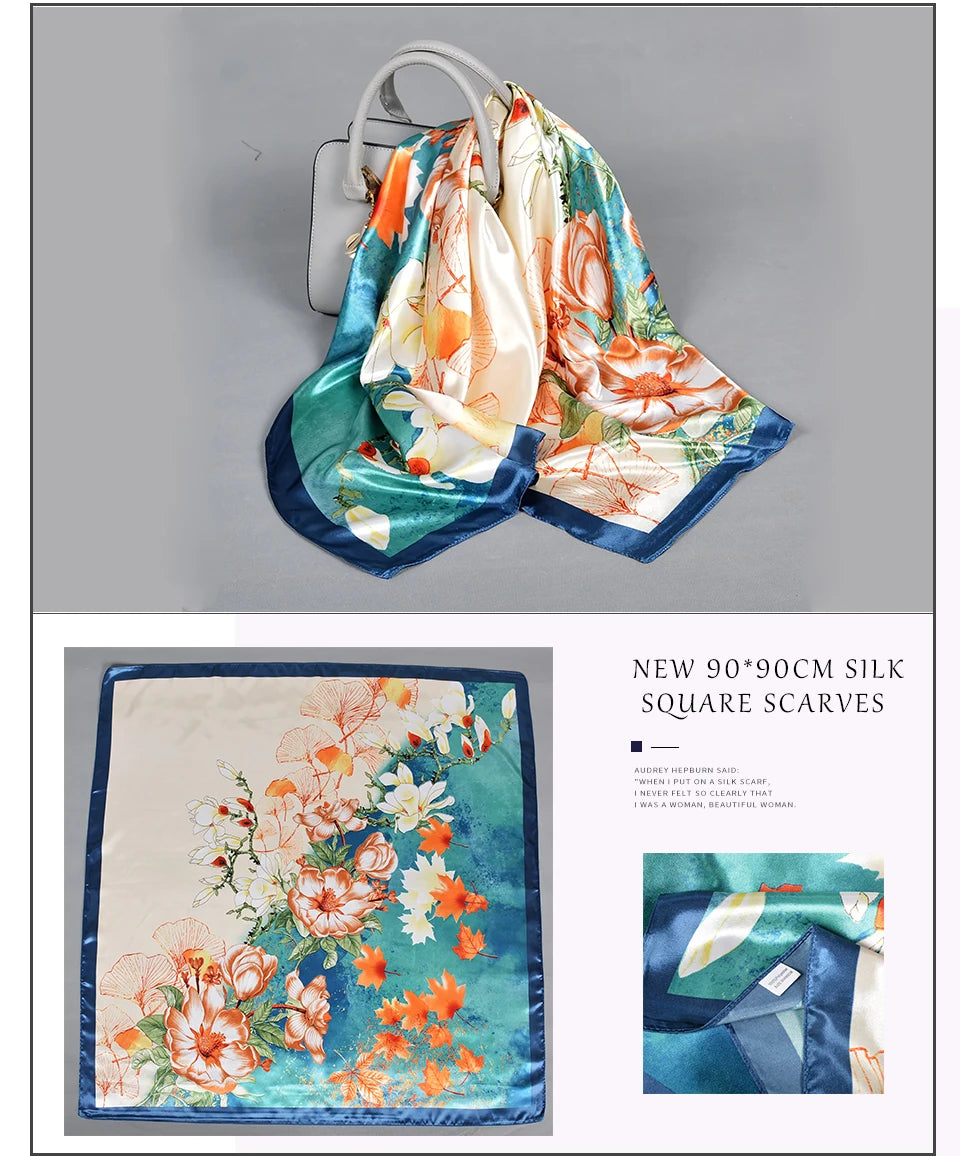 BYSIFA| Blue Pink Silk Women Scarf Spring Fashion Chinese Style Elegant Square Scarves Shawls Fouldard Fall Winter Scarves Wraps