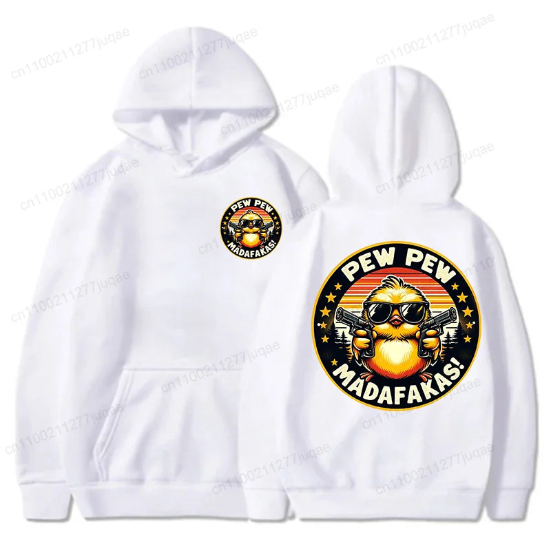 Pew Pew Madafakas Men's Hoodies Cute Chick Funny Graphic Sweatshirts Tops Trendy Streetwear Male Oversized Hooded Hoodie Clothes