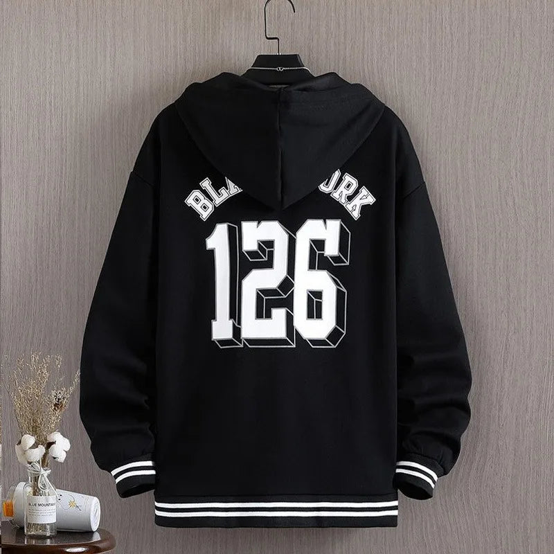 New Men's Hooded Jacket M-6XL Men's Clothing Spring Autumn Korean Fashion Loose Male Coat Hooded Baseball Jersey 2024