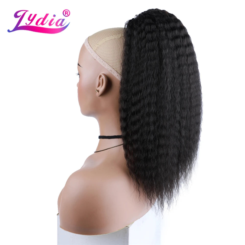 Lydia Short Hairpieces Synthetic 14" Kinky Straight Hair With Plastic Combs Drawstring Ponytail Extension Water Wavy Loose Curly