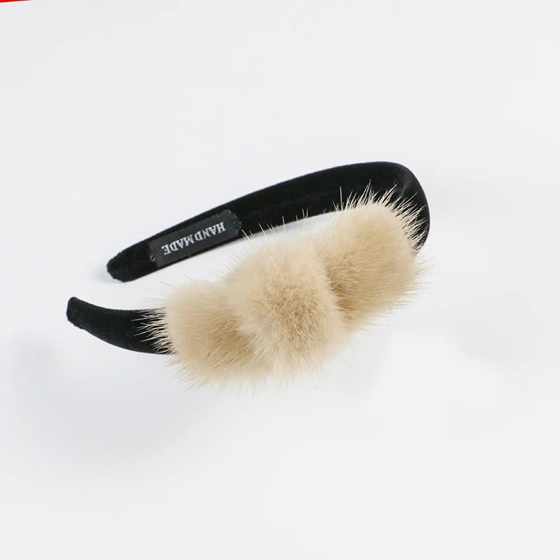 Real Mink Cosmetic Headbands Women High Quality Bow Hair Bands hair accessory Fashion Plush Hair Clips cute Real Fur Gifts