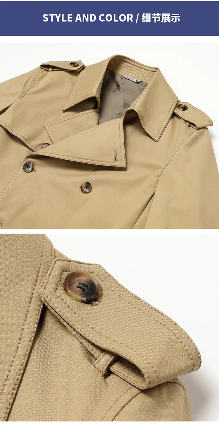 Spring Autumn New Fashion Men's Solid Color Simple Casual Trendy Double-breasted Long Sleeve Plus Size Trench Male Coat Clothes