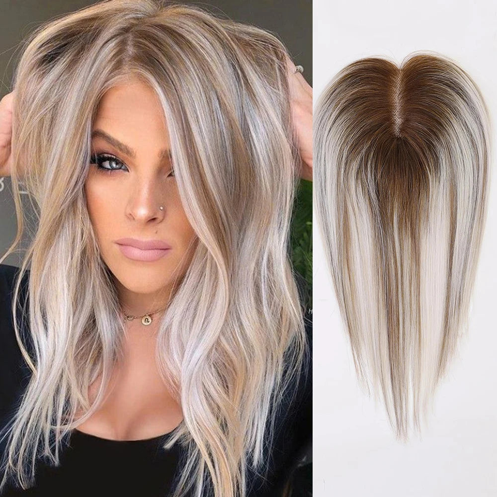 Chocolate Brown Remy Human Hair Toppers 12inches Straight Topper Lace Base Clips in Hair Human Hair Pieces Extensions for Women