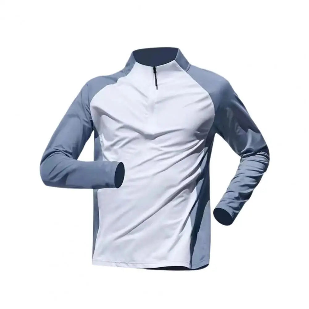 Men Sports T-shirt Half Zipper Collar Fitness Training T-shirts Gym Workout Compression Sweatshirt Running Football Sportswear