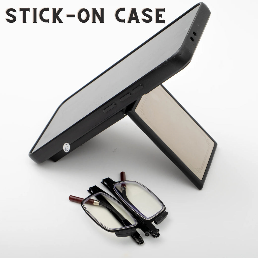 Portable Foldable Reading Glasses That Can Be Attached to the Back of a Phone as a Phone Stand, Minimalist Style Stainless Steel Reading Glasses, +100 to +400, Unisex