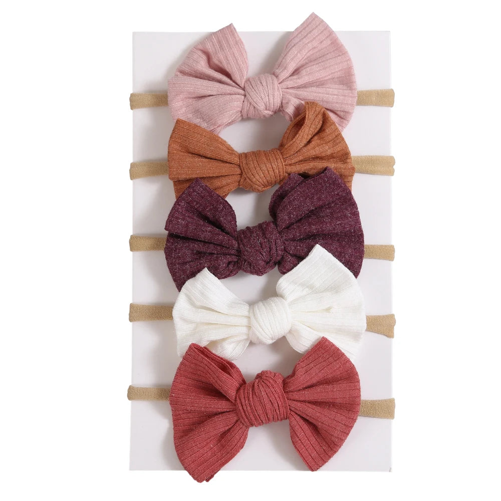 5Pcs/Lot Baby Headband for Baby Girls Soft Nylon Elastic Solid Color Hairband Print Hair Bow Kids Headwear Baby Hair Accessories