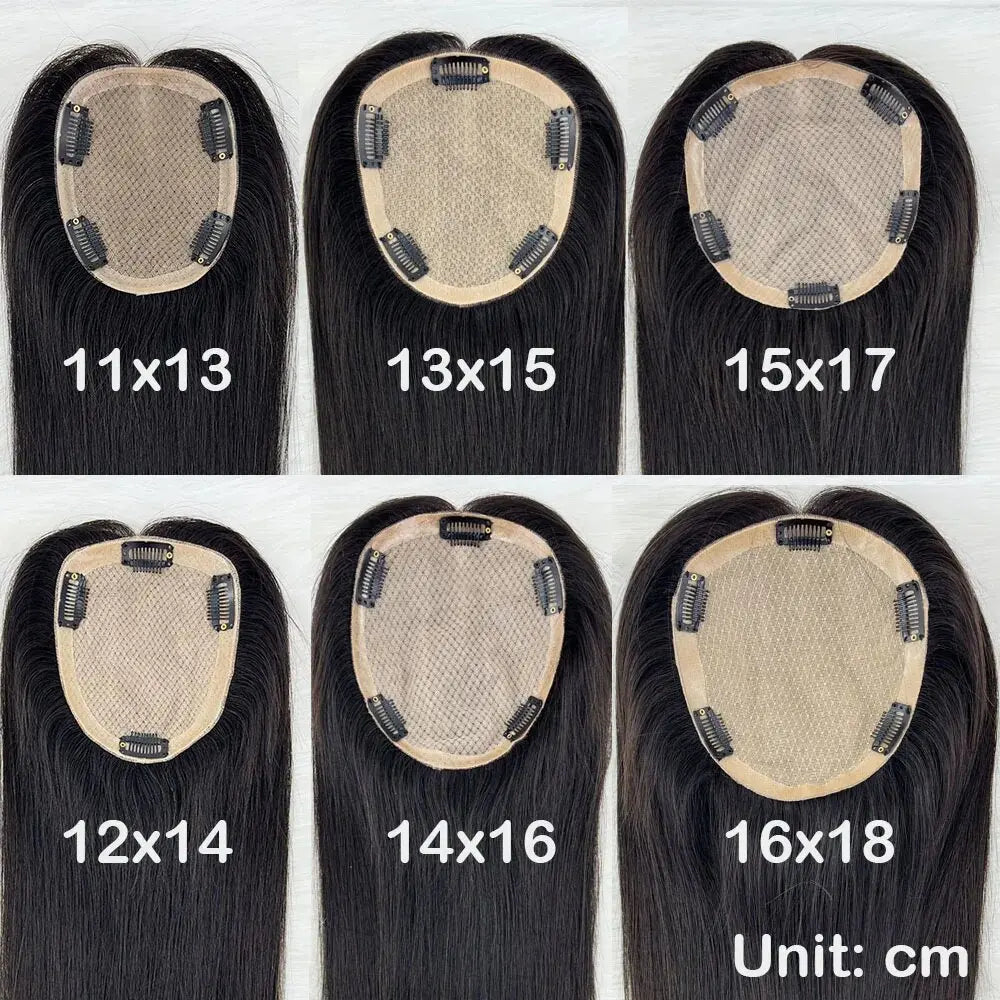 11x13cm Dark Brown Human Hair Topper Silk Base Hand Tied Silk Top Toupee Breathable Remy Hair Piece with Clips in for Women