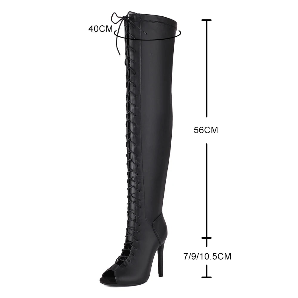 Fashion Party Women's Dance Shoes Sexy Thin High Heels Open Toe Cool Boot Summer Latin Jazz Ballroom Cross Straps Thigh Boots