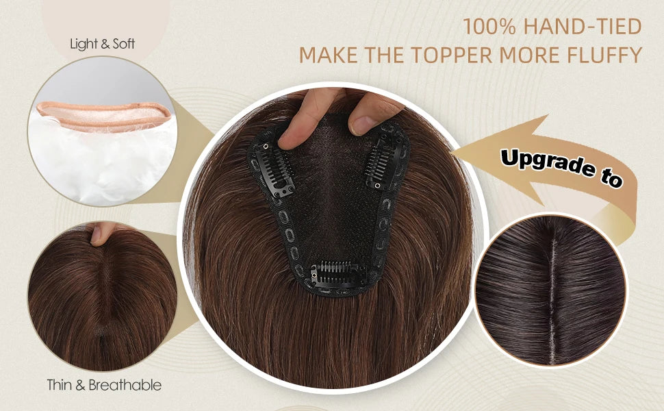 Chocolate Brown Remy Human Hair Toppers 12inches Straight Topper Lace Base Clips in Hair Human Hair Pieces Extensions for Women