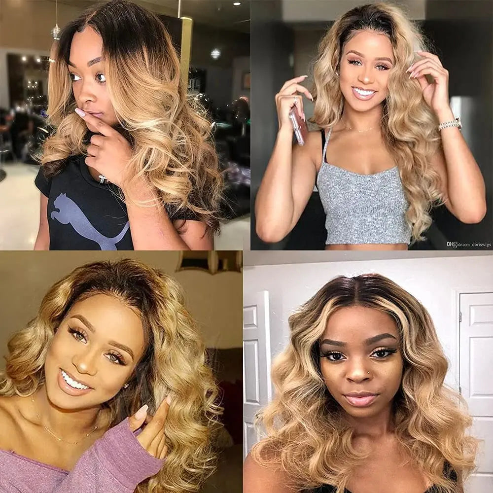 Ombre Color Body Wave Human Hair Bundles with closure Brazilian human hair 1b/4/27 Hair Weave Bundles human Hair Extension 4x4