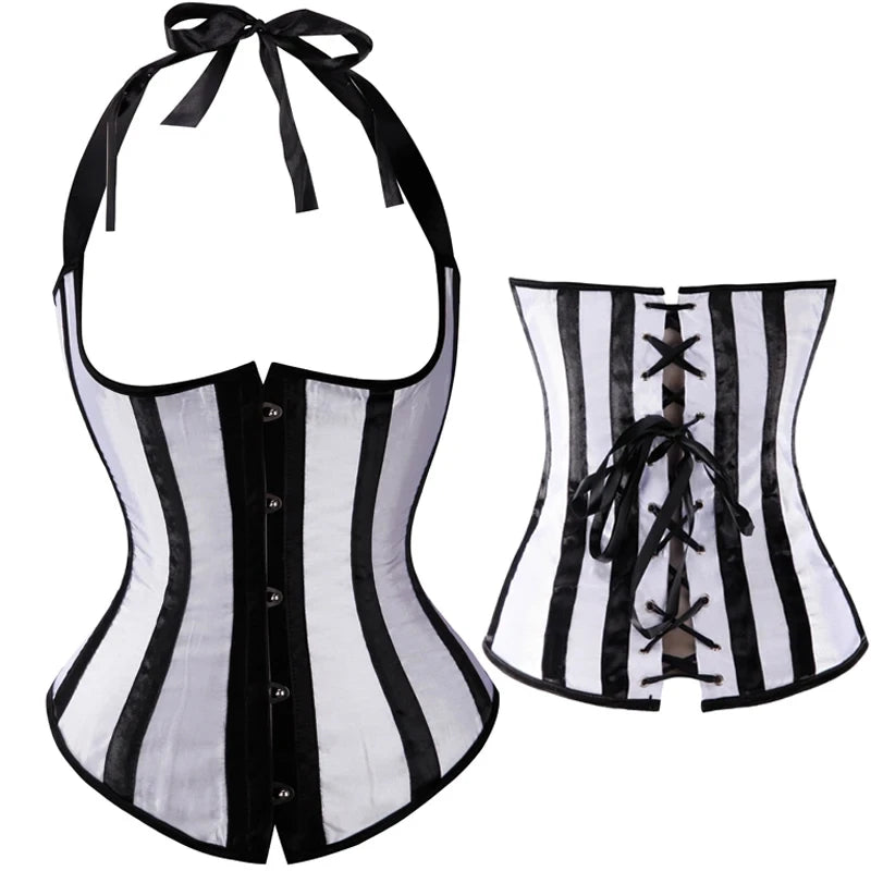 Lady Vest Corsets for Women Satin Halter Tops Straps Underbust Corset Bodyshaper Steampunk Corset Bustier Sexy Cupless Lingerie