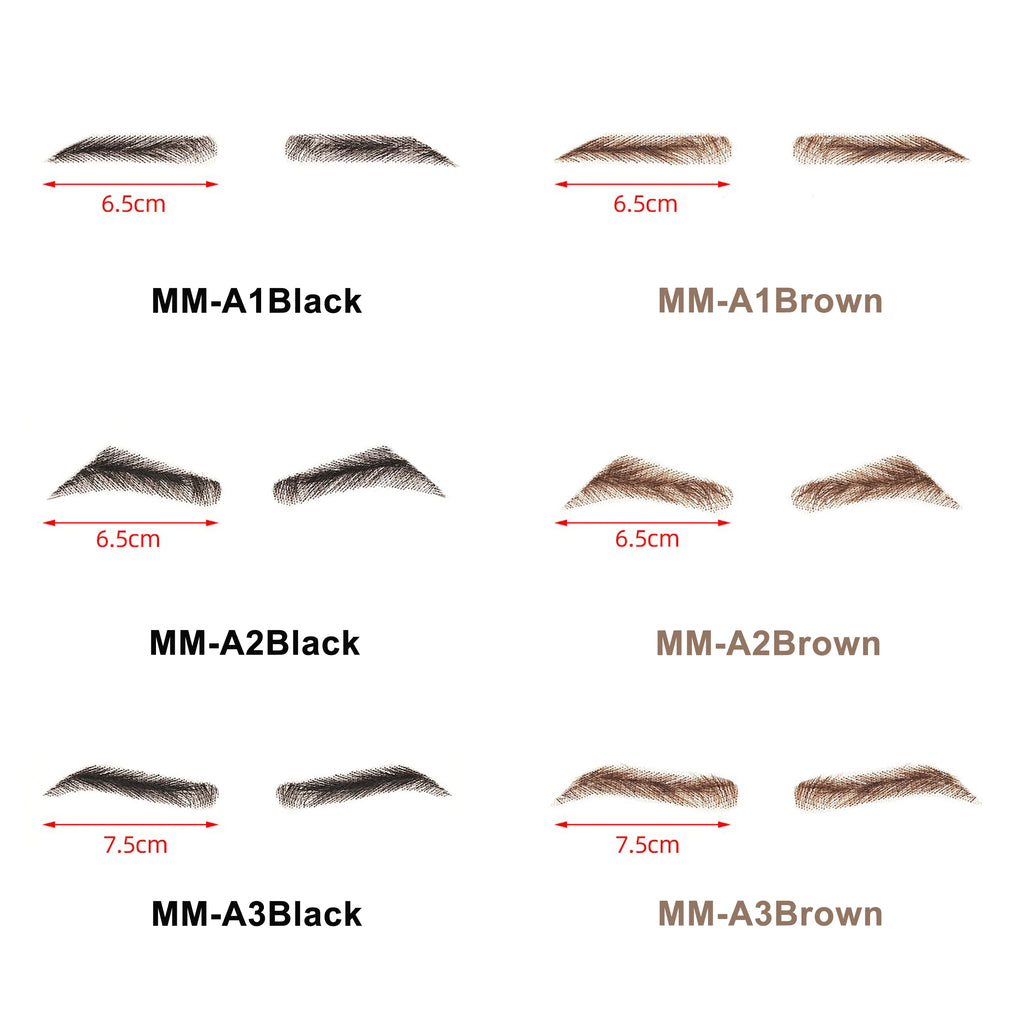 6 New Styles Invisible Natural Black Fake Eyebrows For Adult Males and Females 100% Human Hair Handtied Lace Base Natural Growth