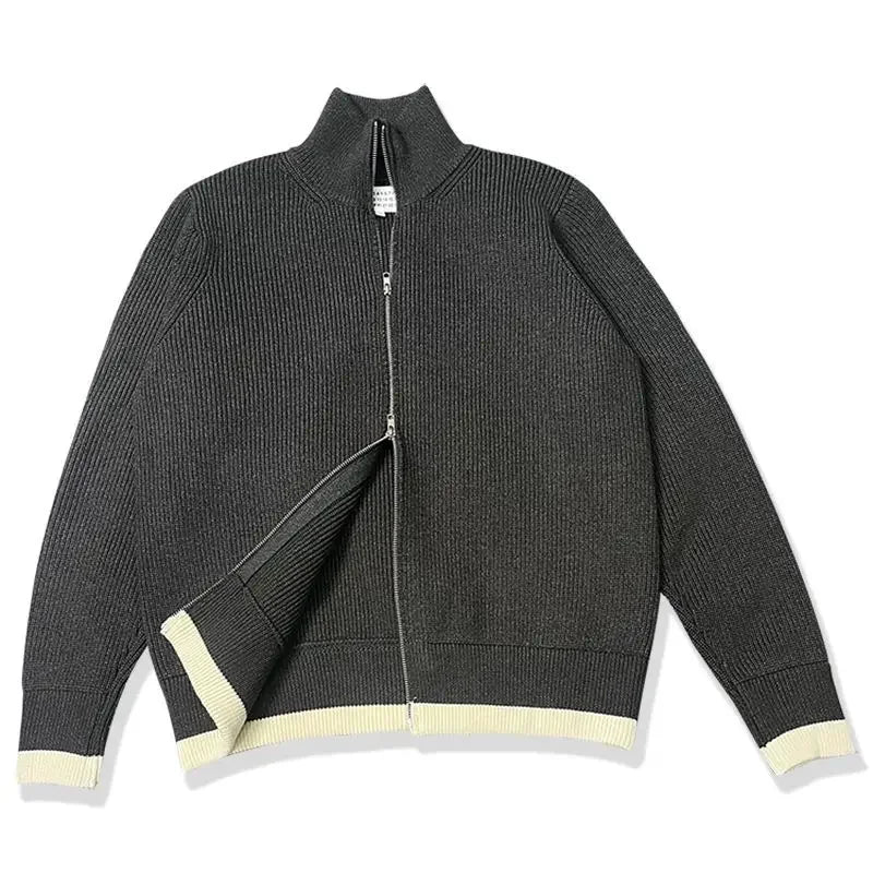 Warm Knitted Cardigan Men Double Zipper Turtleneck Cashmere Men's Winter Knit Jacket Autumn Spring Casual Fashion Sweater Coat