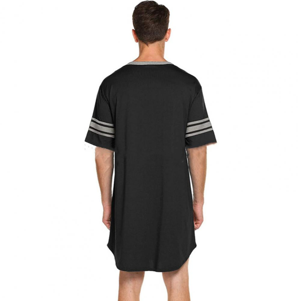 Men Summer Top Color Matching Men Loungewear Long Style Short Sleeve V Neck Home Clothes Striped Print Sleeping Clothes For Men