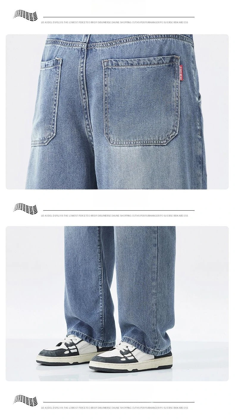 Lyocell Summer New Straight Jeans Men's Fashion Vintage Y2k Pants Streetwear Male Loose Casual Male Wide Denim Trousers baggy