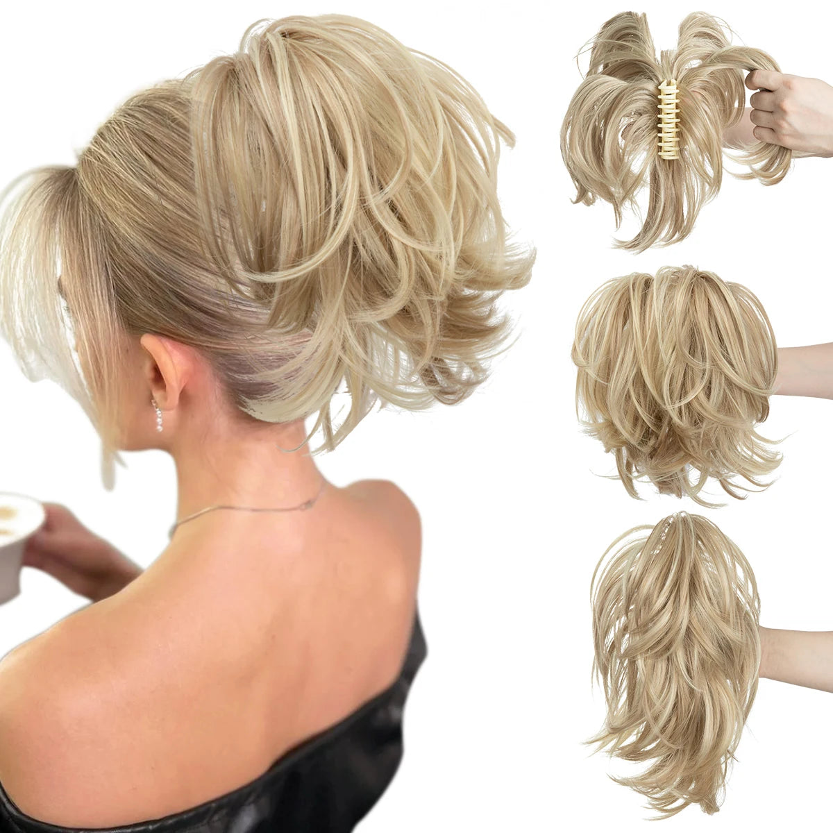 SARLA Synthetic Diy Claw Clip In Ponytail Extension Hairpiece Hair Bun Fake Blonde Hair False Pigtail for Women