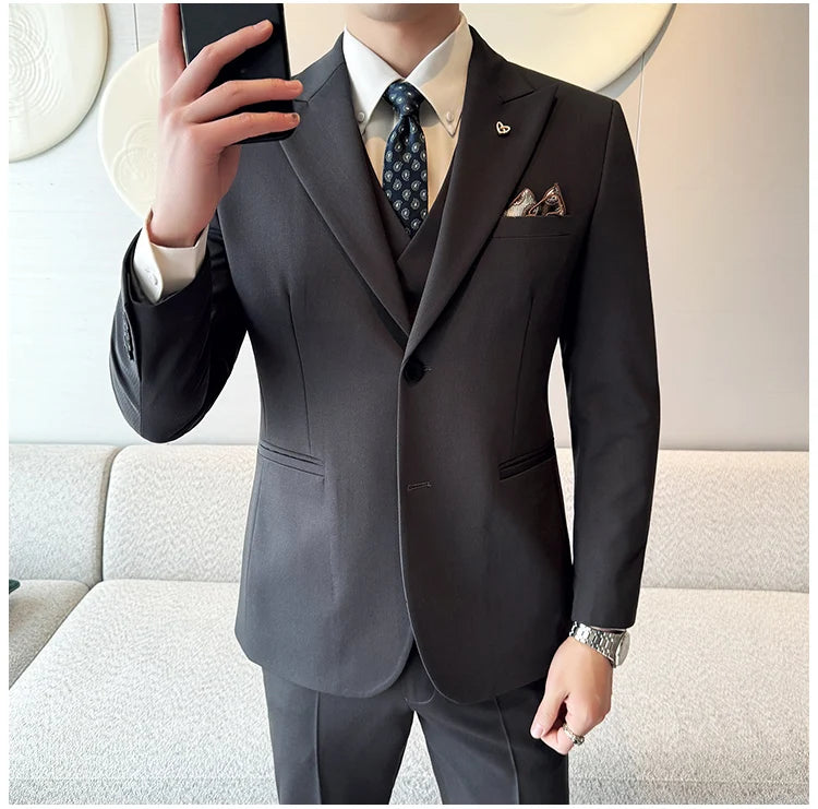 Slim-Fit Three-Piece Set Korean Style Two-Button Groomsmen Formal Wedding Business Suit Handsome Groom Best Man Dress High-