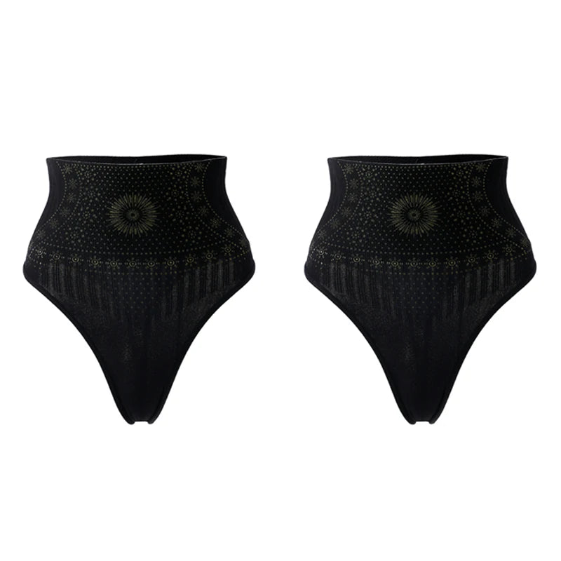 Flarixa 1/2/3Pcs Women Seamless High Rise Thongs Panties Printed Tummy Contol Panty Double Layer Shaping Underwear