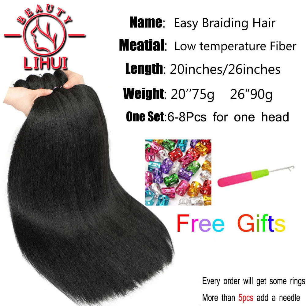 Easy Crochet Braids Ombre Hair Extensions Bundles Yaki Straight EZ Braiding Pre Stretched Synthetic Braid For African Women 6pcs