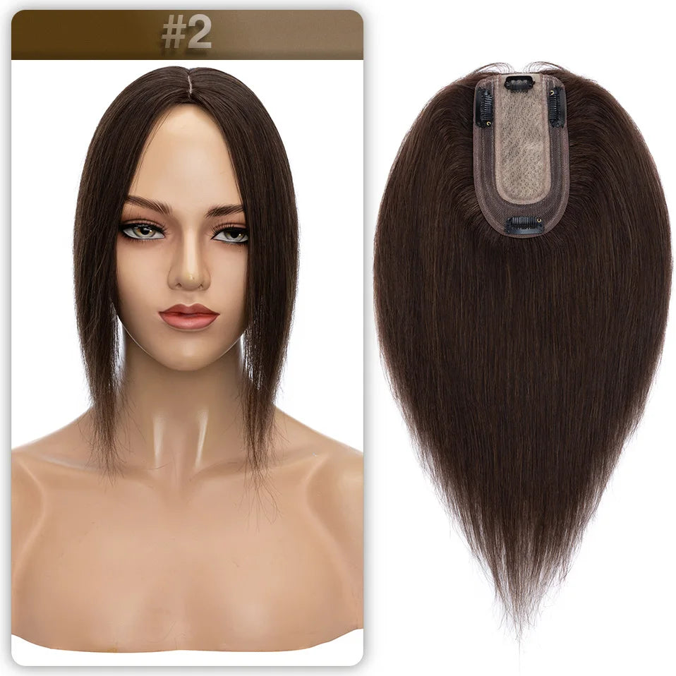 S-noilte 7x13cm Real Hair Toppers Silk Base Natural Hair Wig 100% Human Hair Prosthesis woman Brown Wigs Clip In Hair Extensions