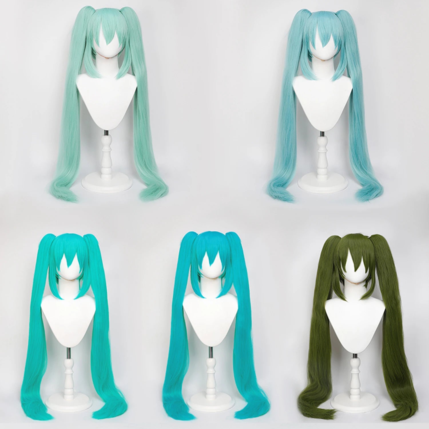 Multi-color Double Ponytail Anime Cosplay Wig Set Heat Resistant Synthetic Hair Wig