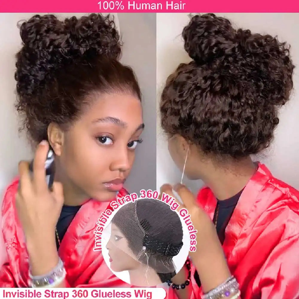 Water Wave 30 32 36Inch Invisible Strap 360 Full Lace Front Wig Chocolate Brown Deep Wave Frontal Wig Glueless Wig Human Hair