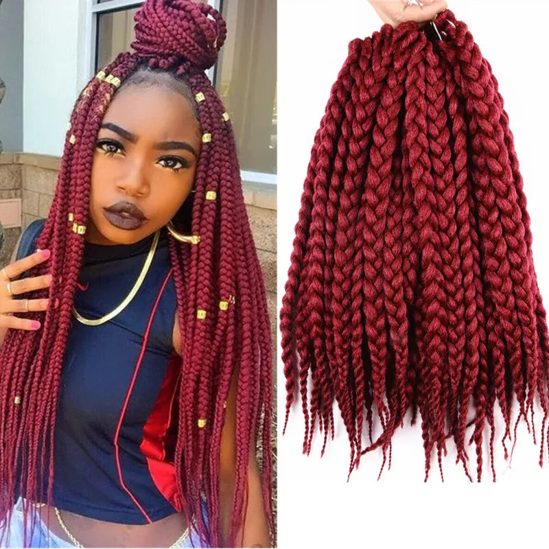 Full Star Box Braids Synthetic Hair 12" 18" 22" Crochet Braids Style Black Burgundy Brown for Africa America Women Crochet Hair