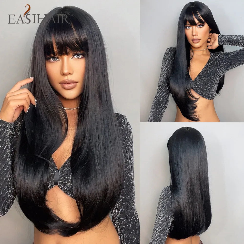 EASIHAIR Ombre Brown Light Blonde Platinum Long Wavy Middle Part Hair Wig Cosplay Natural Heat Resistant Synthetic Wig for Women