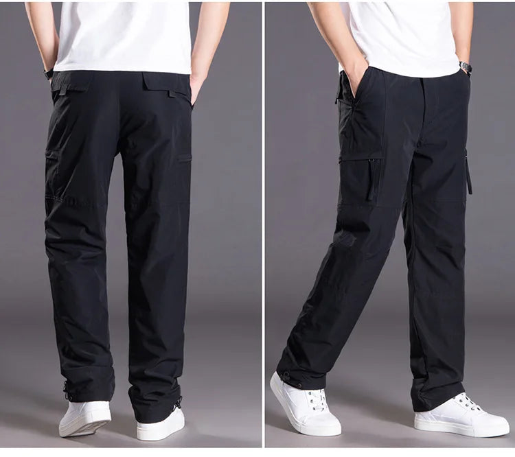 6XL Thick Waterproof Warm Fleece Cargo Pants Men Winter Outdoor Plus Velvet Multi-pockets Loose Straight Casual Overall Trousers