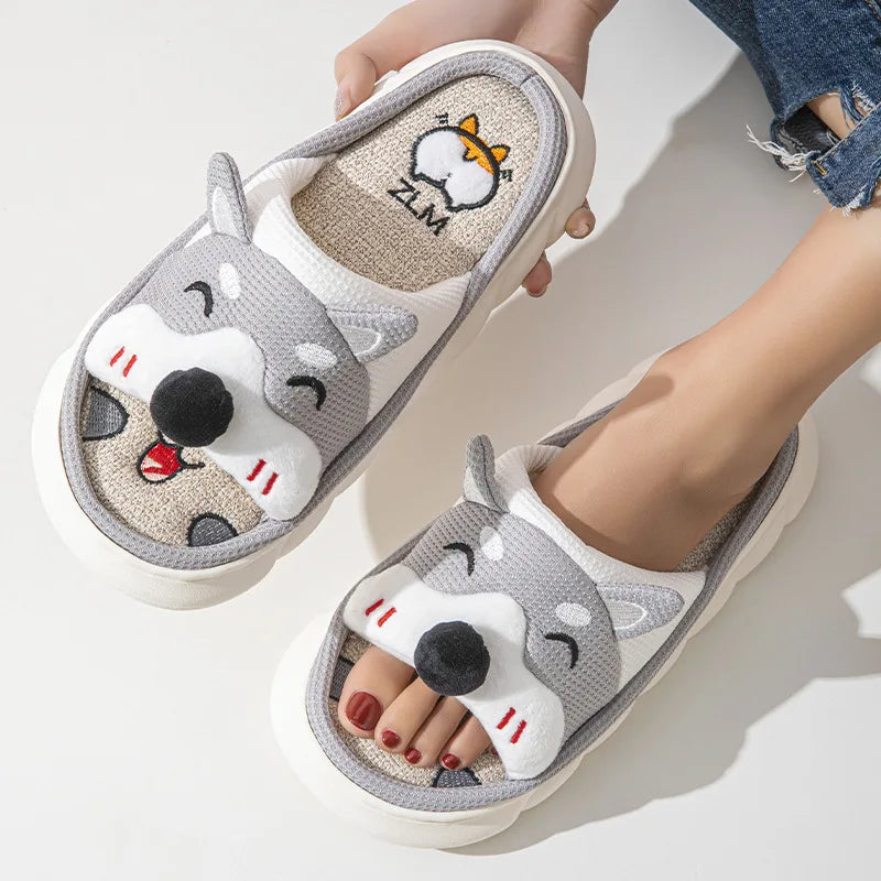 Gacimy Women's Cartoon Linen Slippers Comfortable Soft Thick Sole Indoor House Slippers Summer New Breathable Cute Linen Slides