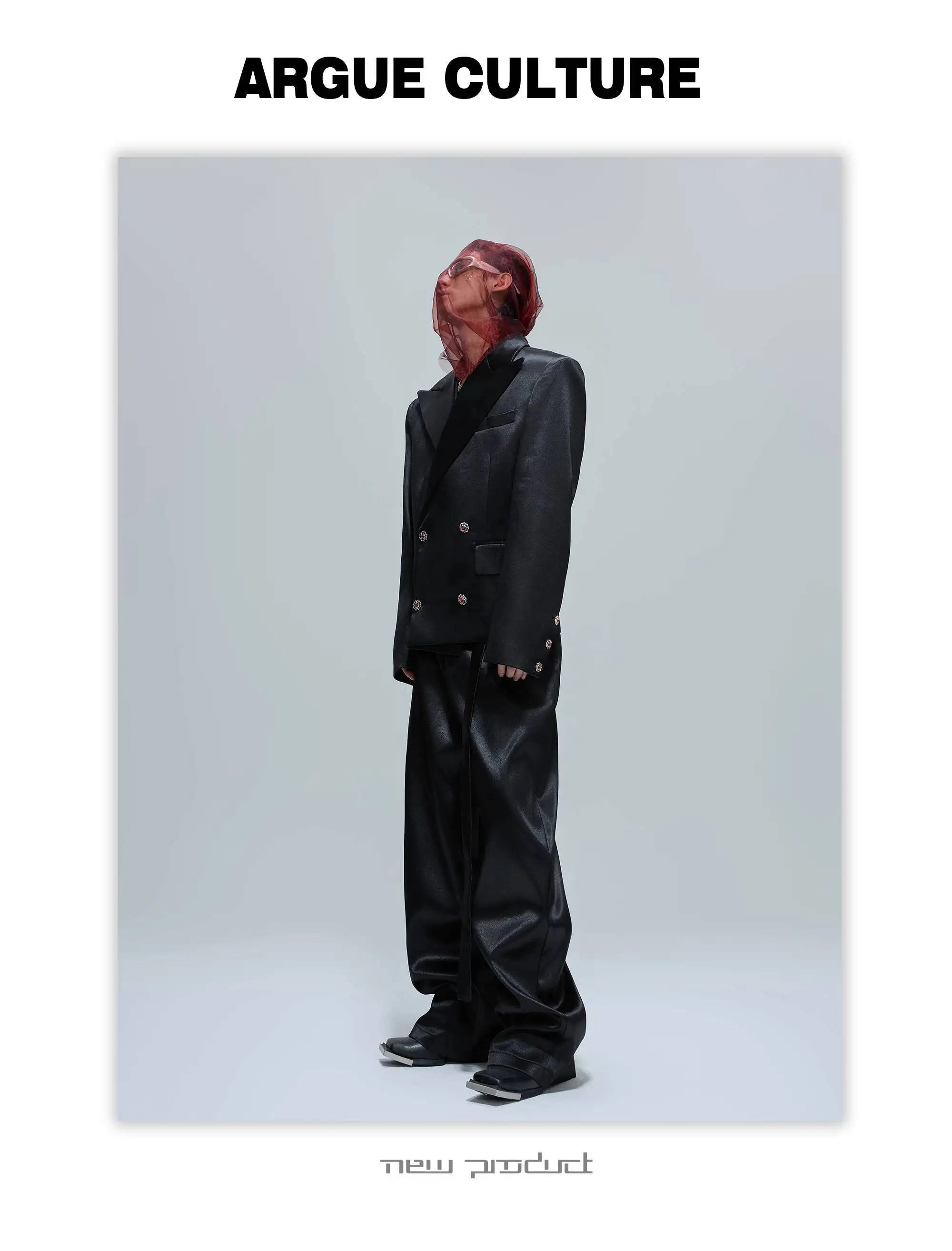 FEWQ Niche Design Men's Suit Sets Lapel Double Breatsed Silhouette Glossy Blazers Wide Leg Belt Chc Button Male Trousers 24K6098