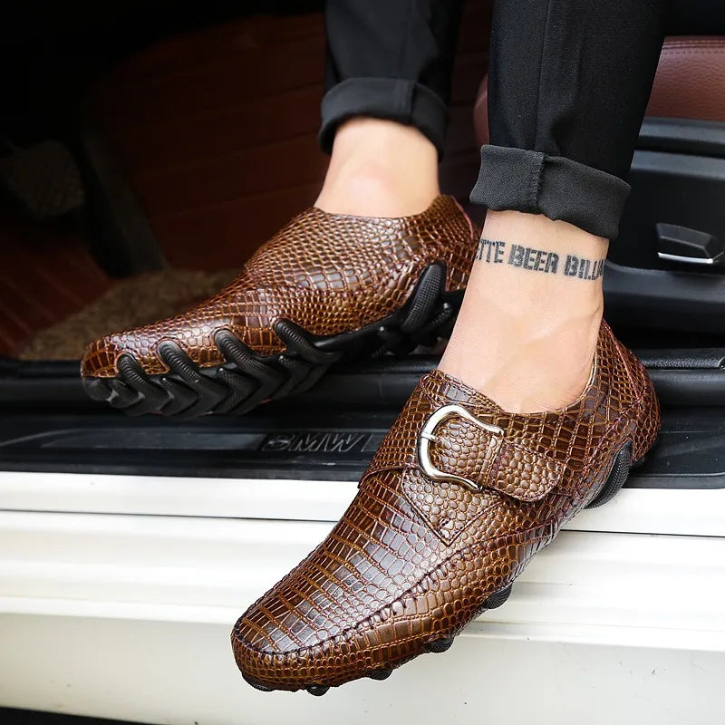Crocodile Skin Loafer Shoes Men Genuine Leather Slip-on Moccasins Handmade Male Outdoor Casual Shoes Drive Walk Luxury Leisure