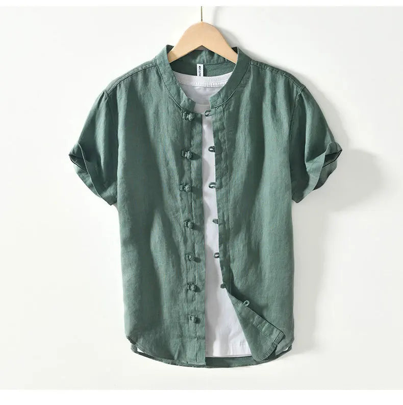 Summer New Casual Short Sleeve Shirts for Men Slim 100% Linen Streetwear Solid Color Men Clothing BL994