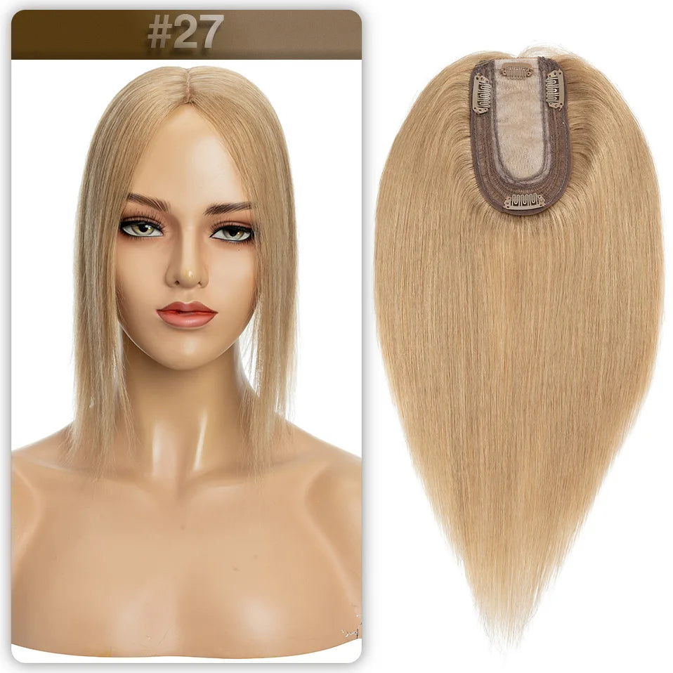 S-noilte 7x13cm Real Hair Toppers Silk Base Natural Hair Wig 100% Human Hair Prosthesis woman Brown Wigs Clip In Hair Extensions