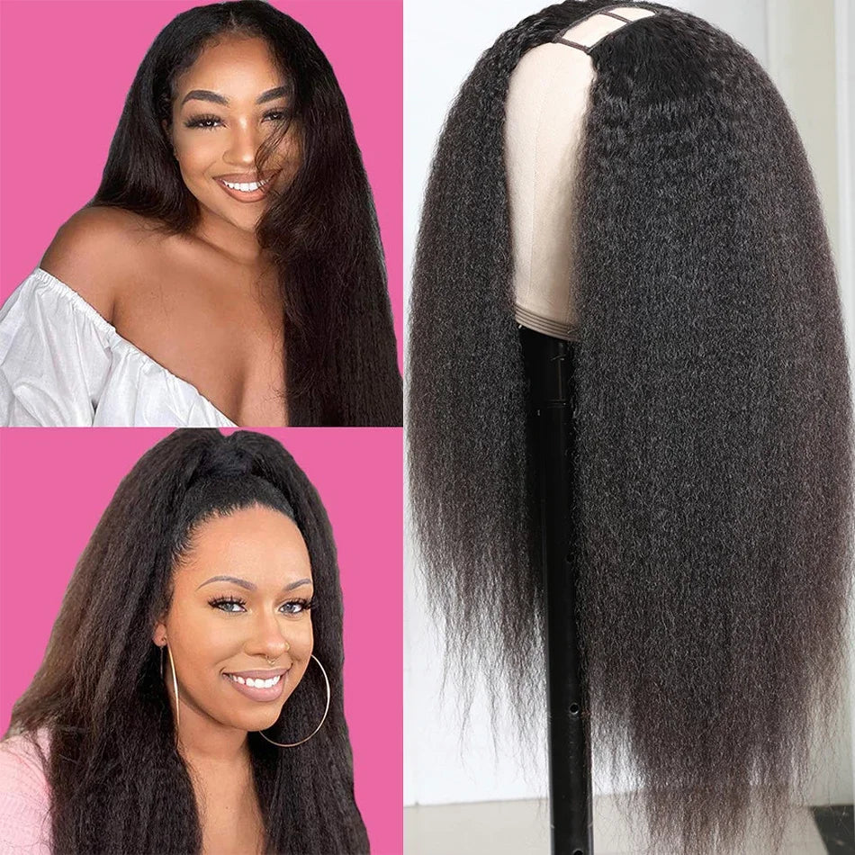 30 Inch Kinky Straight U Part Wig Glueless Wigs Human Hair Ready To Wear Remy Human Hair Wigs V Part Wig No Lace Wigs For Women